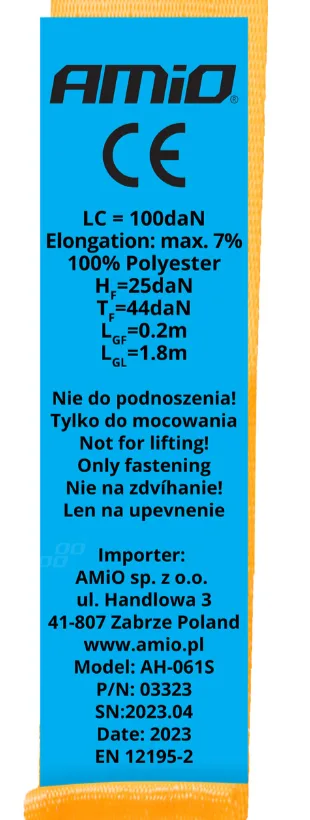 Pas transportowy z automatycznym zwijaczem 200kg 18mm 2m - Amio | zdjęcie 3 z 5 | A03323 | Motofarma.pl