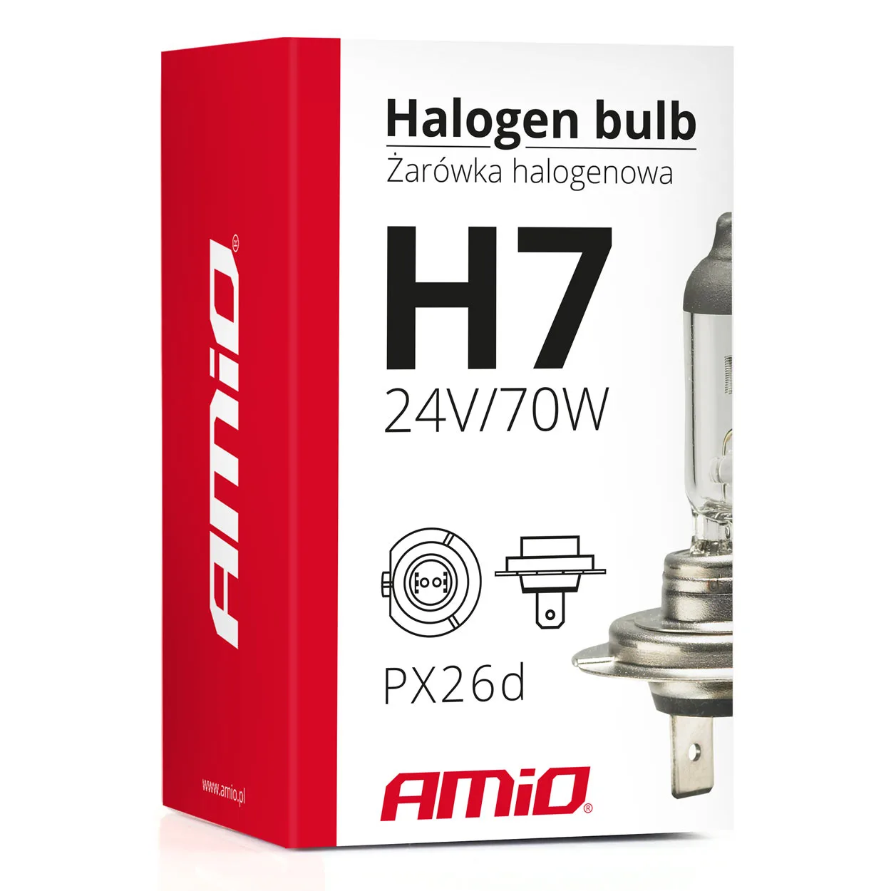 Żarówka halogenowa H7 24V 70W filtr UV (E4) AMIO-01252 | zdjęcie 3 z 5 | A01252 | Motofarma.pl