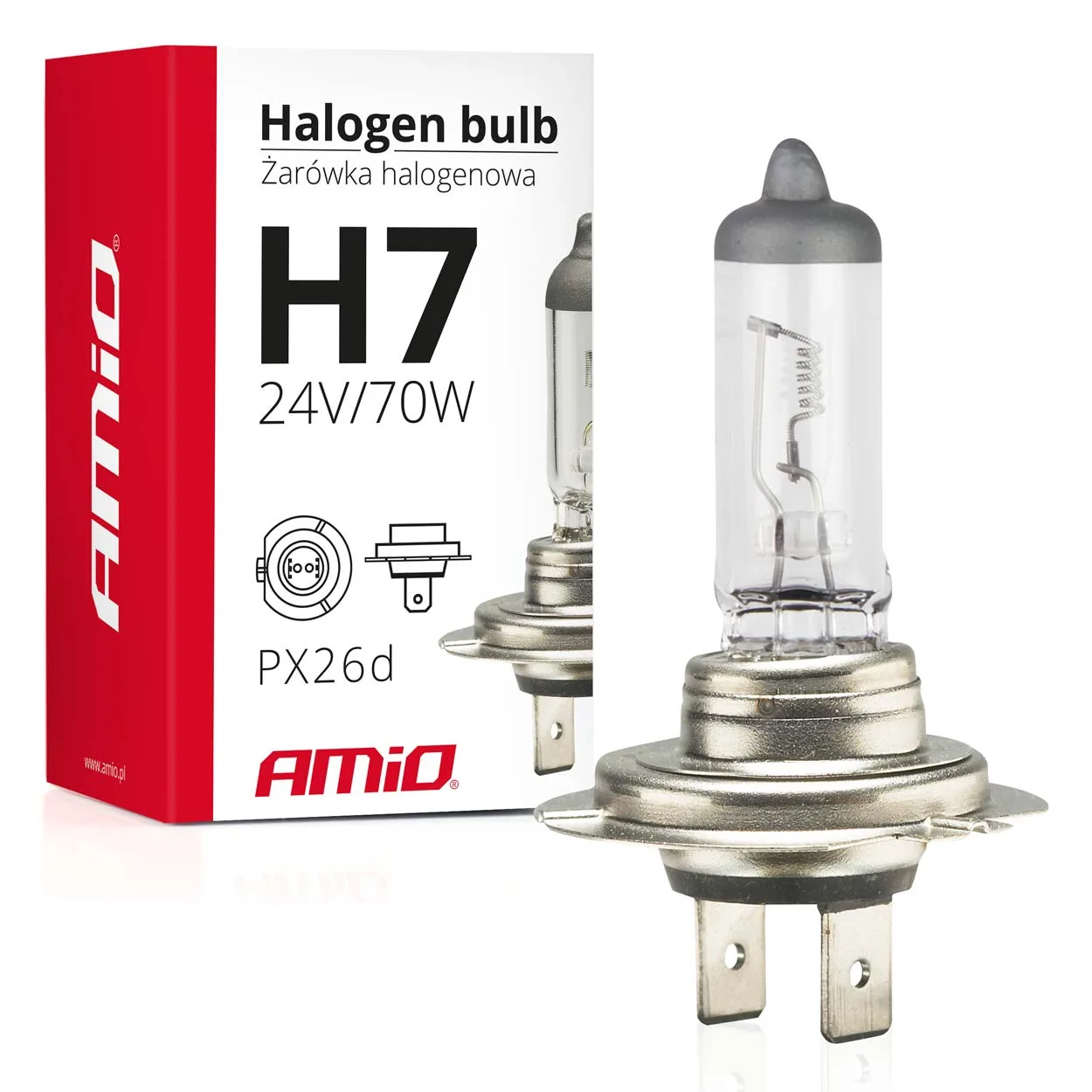 Żarówka halogenowa H7 24V 70W filtr UV (E4) AMIO-01252