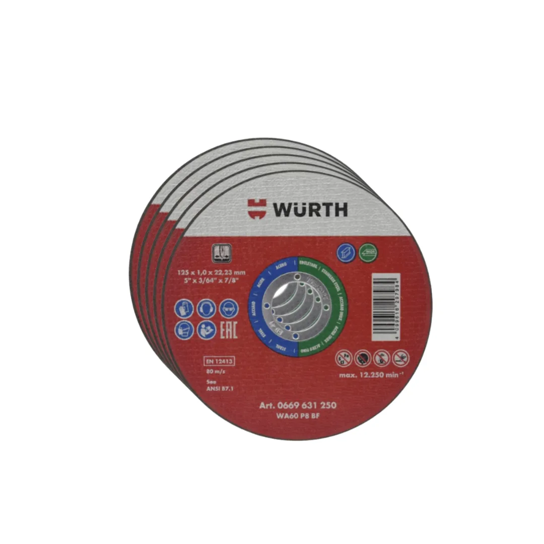 Tarcza do cięcia metalu 125x1x22,23mm Wurth zestaw 5szt.