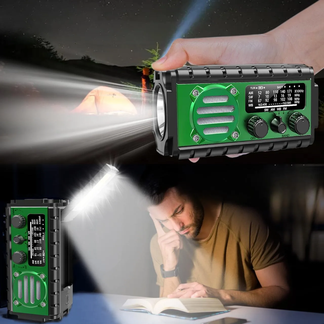 RADIO SOLARNE SURVIVALOVE PRZENOŚNE Z KORBKĄ DYNAMO LATARKA POWERBANK 20000mAh Z KABLEM USB - Urson | zdjęcie 3 z 6 | 49780 | Motofarma.pl