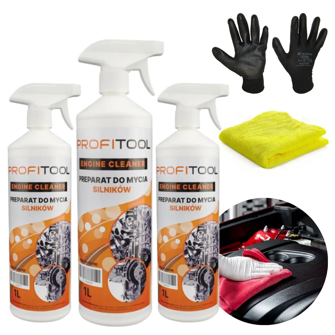 3x Preparat do mycia silnika PROFITOOL 1305-01-0019E 1L + Rękawiczki WURTH L + Mikrofibra | zdjęcie 1 z 3 | 1305-01-0019E_3 | Motofarma.pl