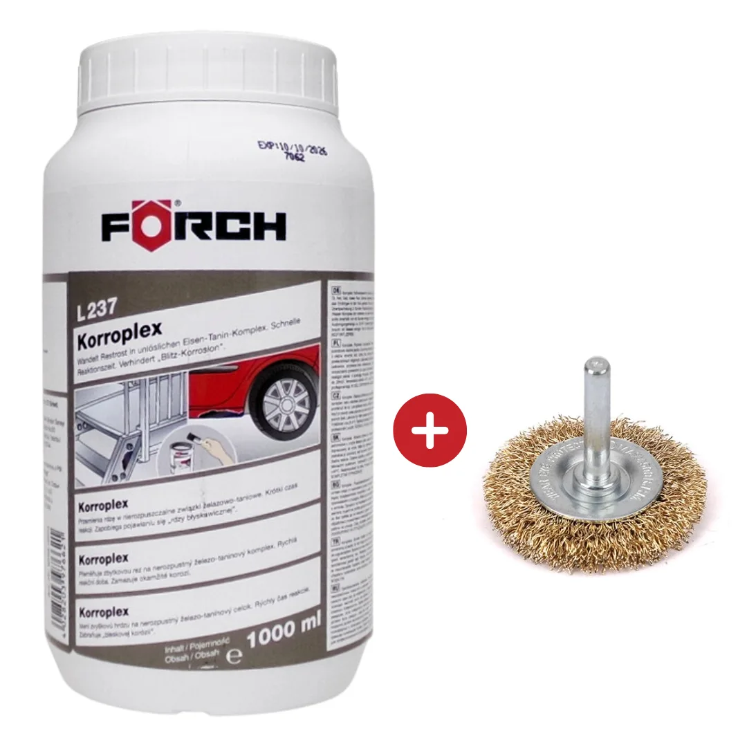 SZCZOTKA TARCZOWA Z TRZPIENIEM drut falowany FI 6/50 mm + FORCH 1L ANTYKOROZYJNA POWŁOKA NA RDZĘ