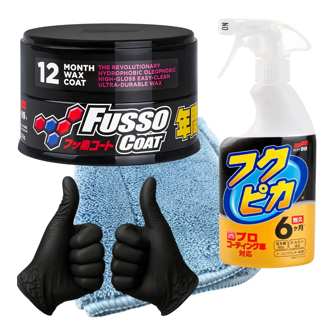 SOFT99 New Fusso Coat 12 Months Wax Dark 200g quick detailer mikrofibra zestaw