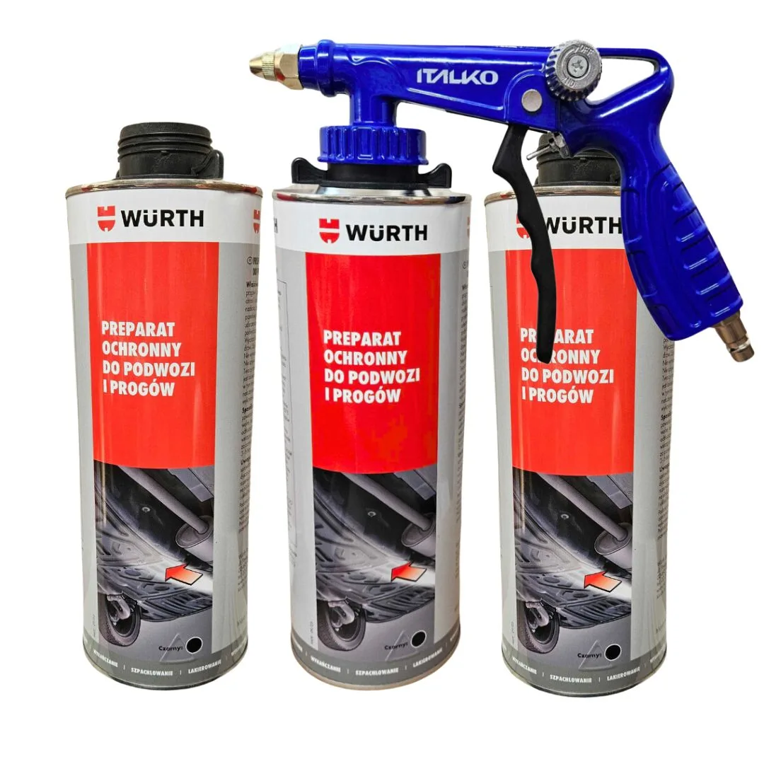 3x Preparat ochronny do podwozi czarny 1 kg WURTH + Pistolet z regulacją