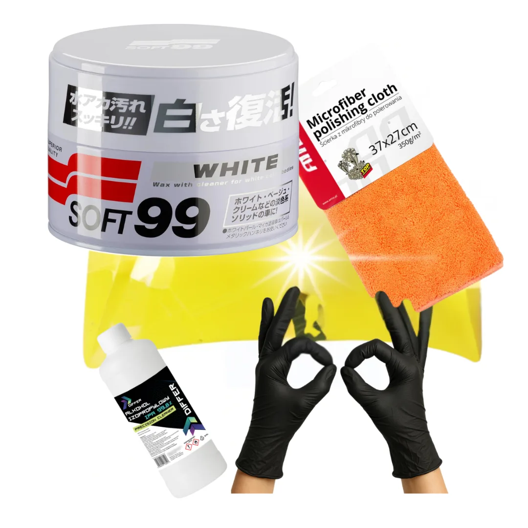 SOFT99 WHITE WAX 300g + mikrofibra + rękawiczki + IPA
