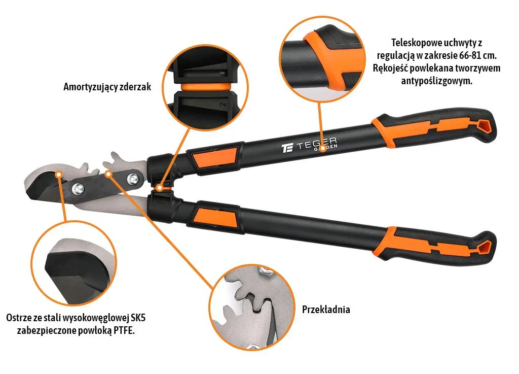 Sekator nożycowy - dwuręczny teleskopowy / TEGER | zdjęcie 4 z 4 | T-O-NONIS005 | Motofarma.pl