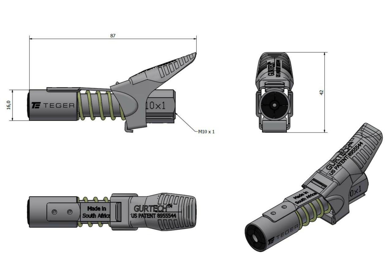 Końcówka smarownicy TEGER M10x1 czteroszczękowa z dźwignią i blokadą (690 Bar) - Zdjęcie 3