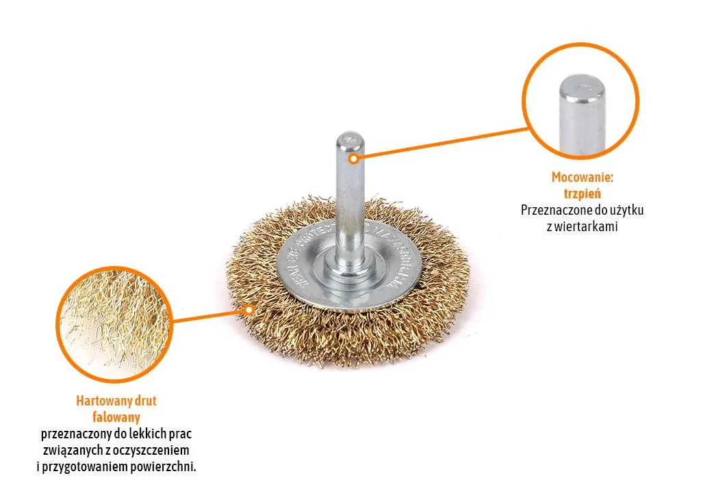 Szczotka tarczowa z trzpieniem - drut falowany FI 6/50 mm / TEGER