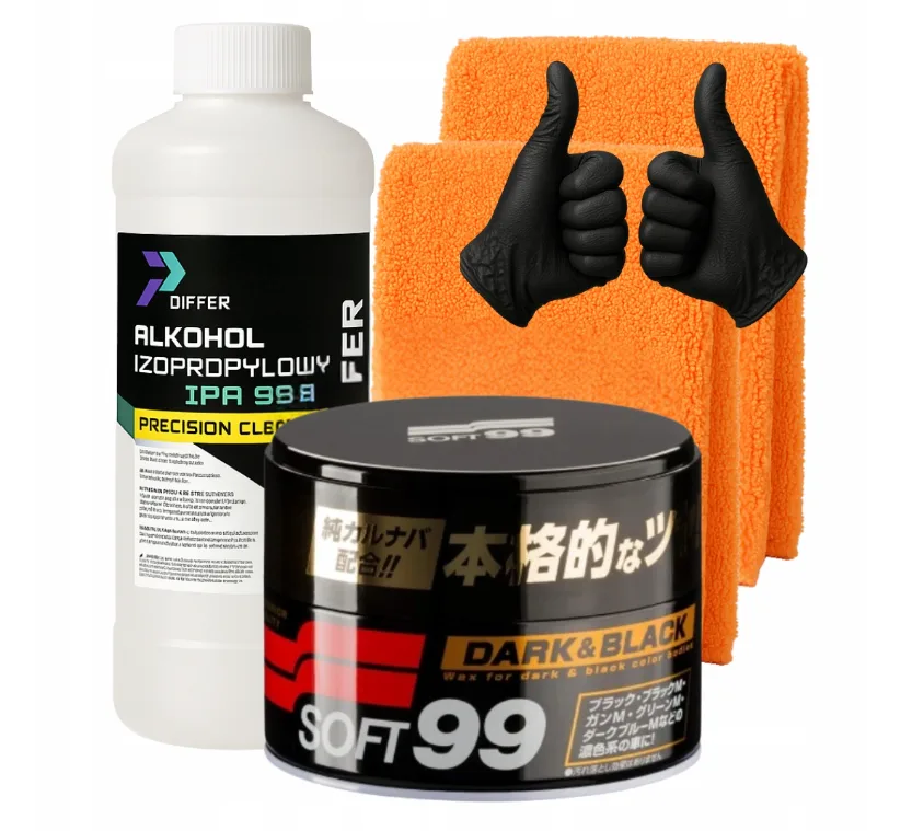 Twardy wosk SOFT99 New Fusso Coat 12 Months Wax DARK 200g + 2x mikrofibra + IPA + nitryle