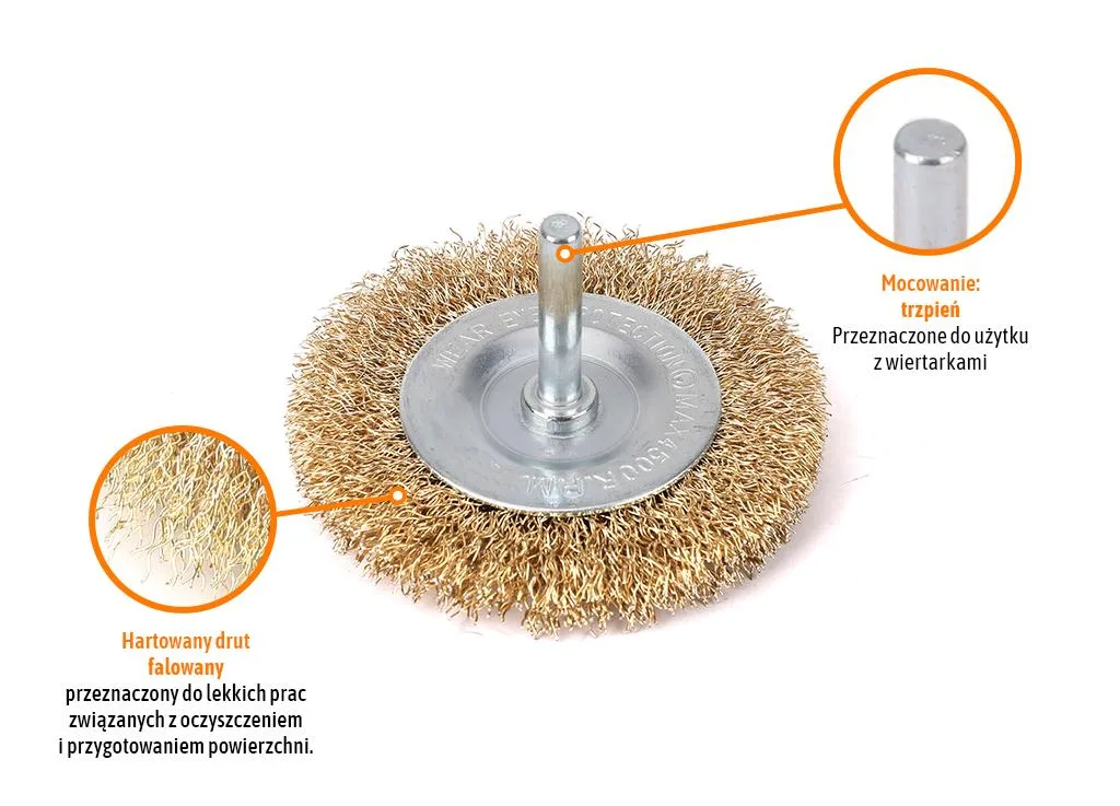 Szczotka tarczowa z trzpieniem - drut falowany FI 6/80 mm / TEGER