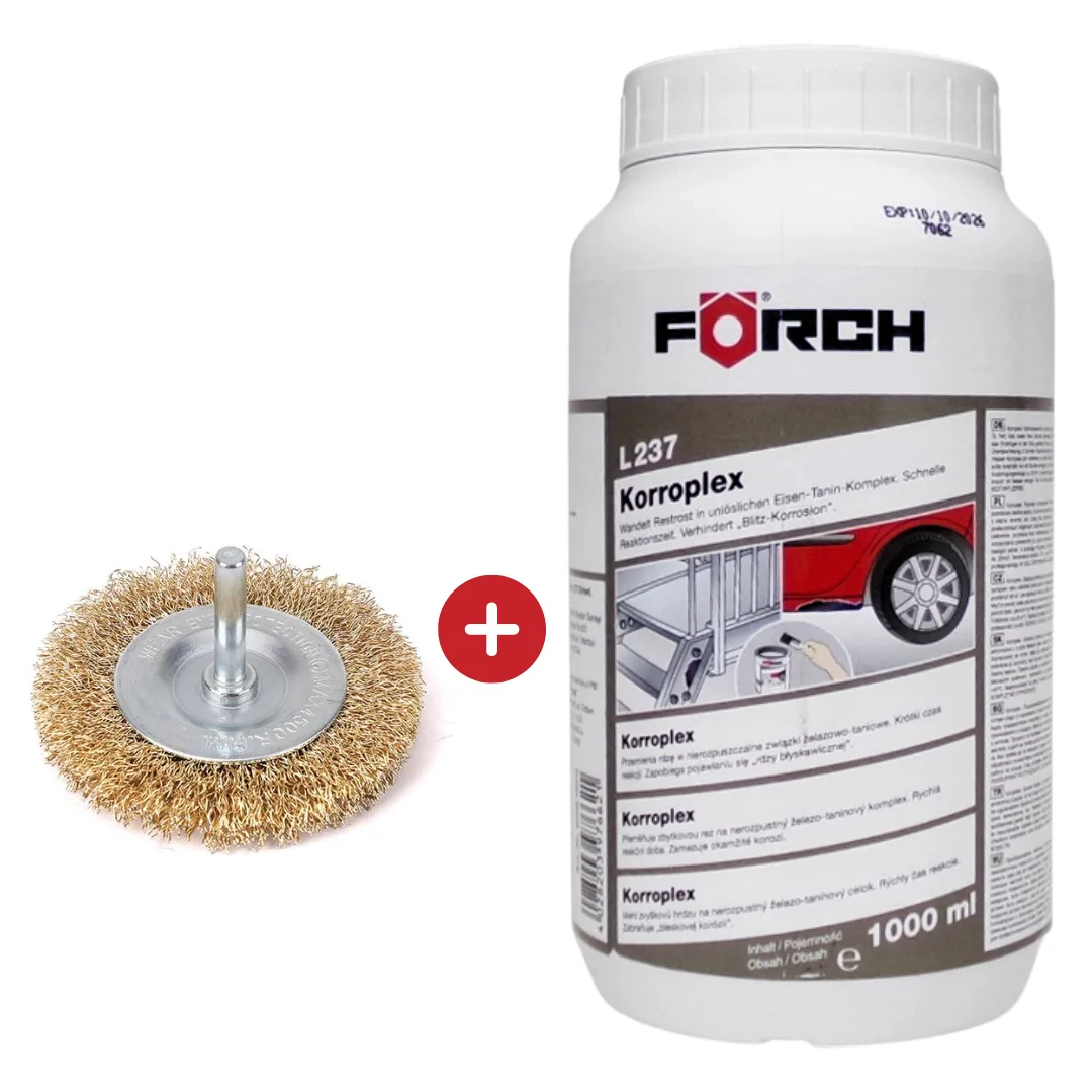 SZCZOTKA TARCZOWA Z TRZPIENIEM drut falowany FI 6/80 mm + FORCH 1L ANTYKOROZYJNA POWŁOKA NA RDZĘ