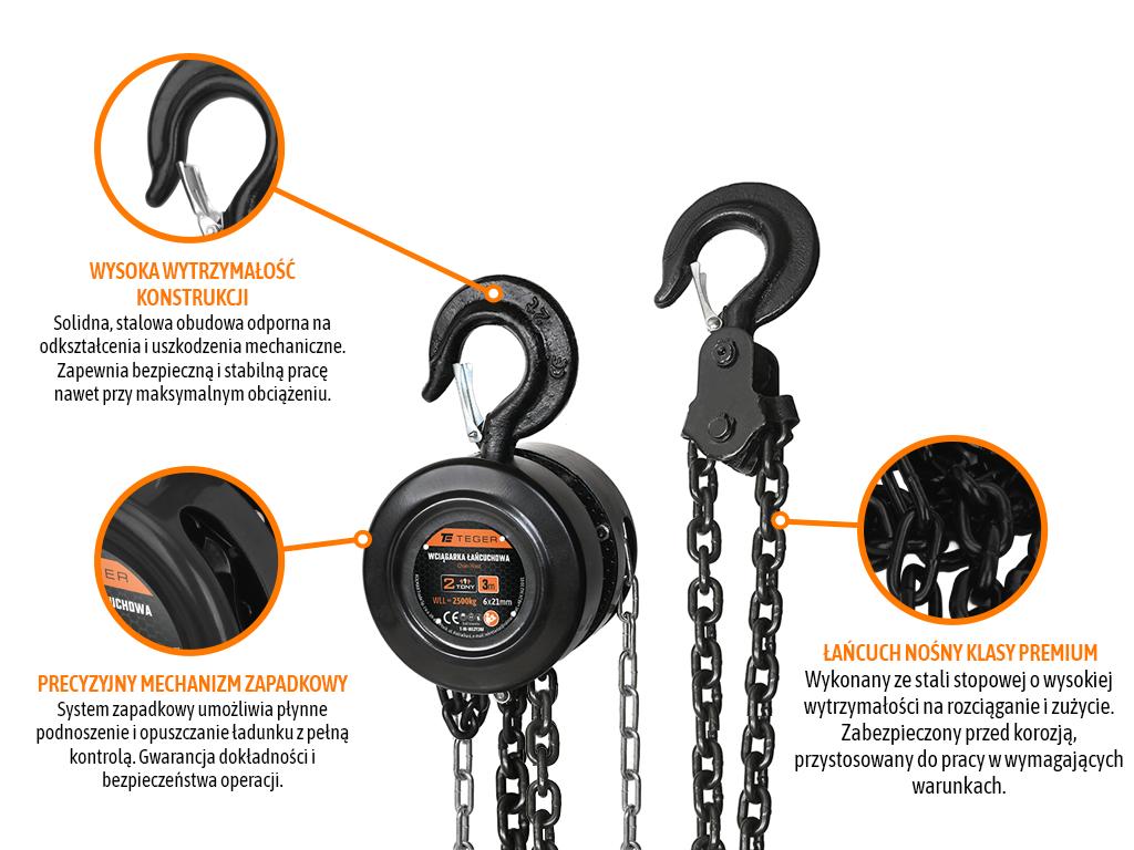 Wciągarka łańcuchowa Teger 2 tony, 3 m — certyfikat CE - Zdjęcie 2