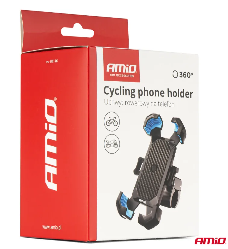 Uchwyt do telefonu na rower motocykl skuter hulajnogę obrotowy 360° - Amio | zdjęcie 10 z 10 | A04146 | Motofarma.pl