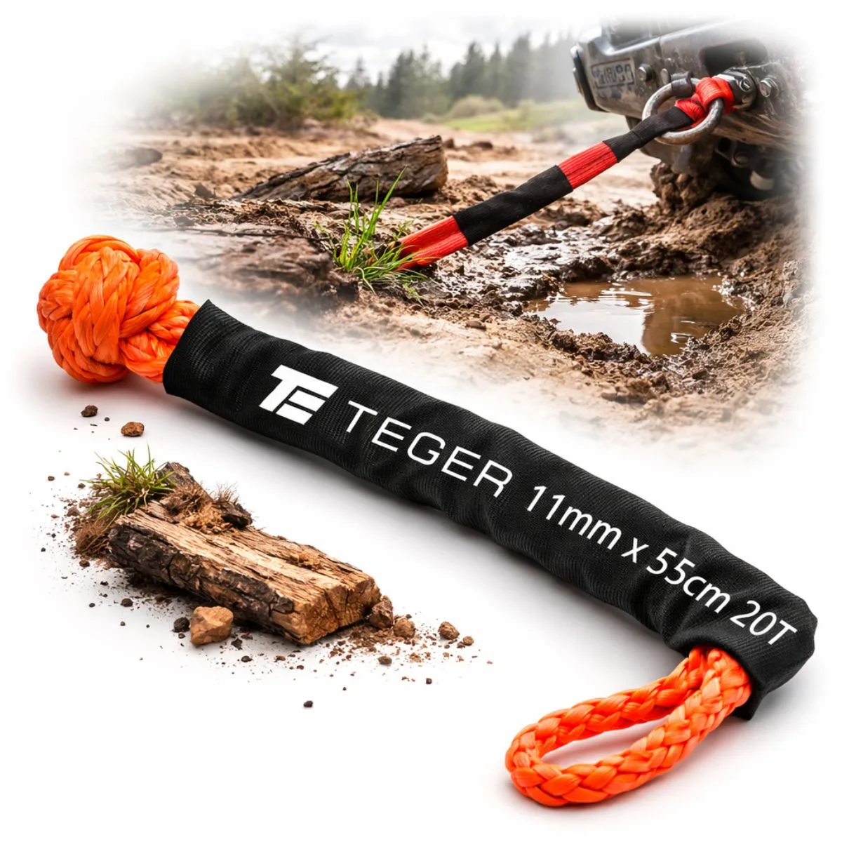 Szekla z włókien syntetycznych, offroad, miękka, do: lina holownicza kinetyczna ewakuacyjna długość 55cm uciąg 20T, do lin kinetycznych i zwykłych, Teger | zdjęcie 1 z 4 | T-NAP-SZ5520 | Motofarma.pl