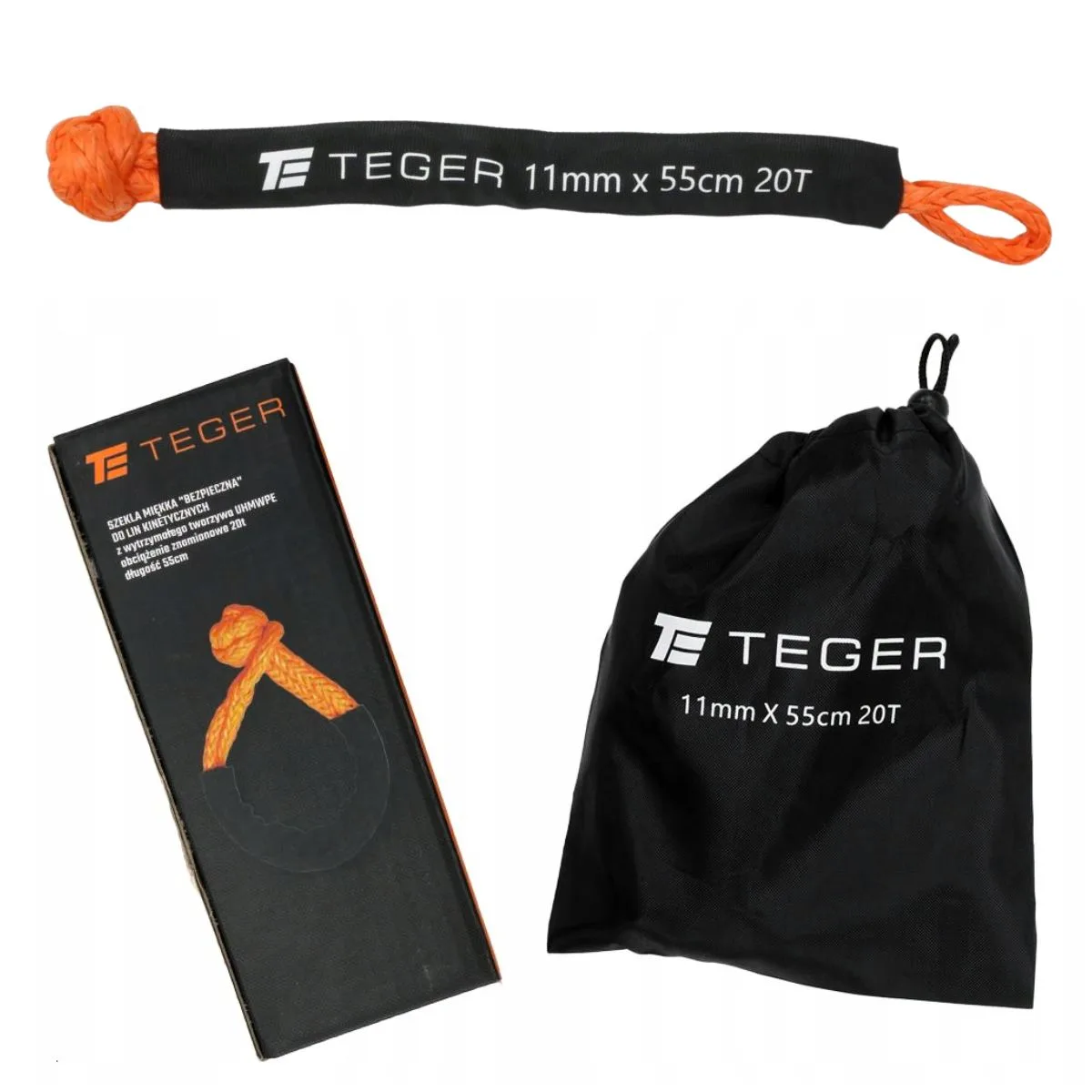 Szekla z włókien syntetycznych, offroad, miękka, do: lina holownicza kinetyczna ewakuacyjna długość 55cm uciąg 20T, do lin kinetycznych i zwykłych, Teger