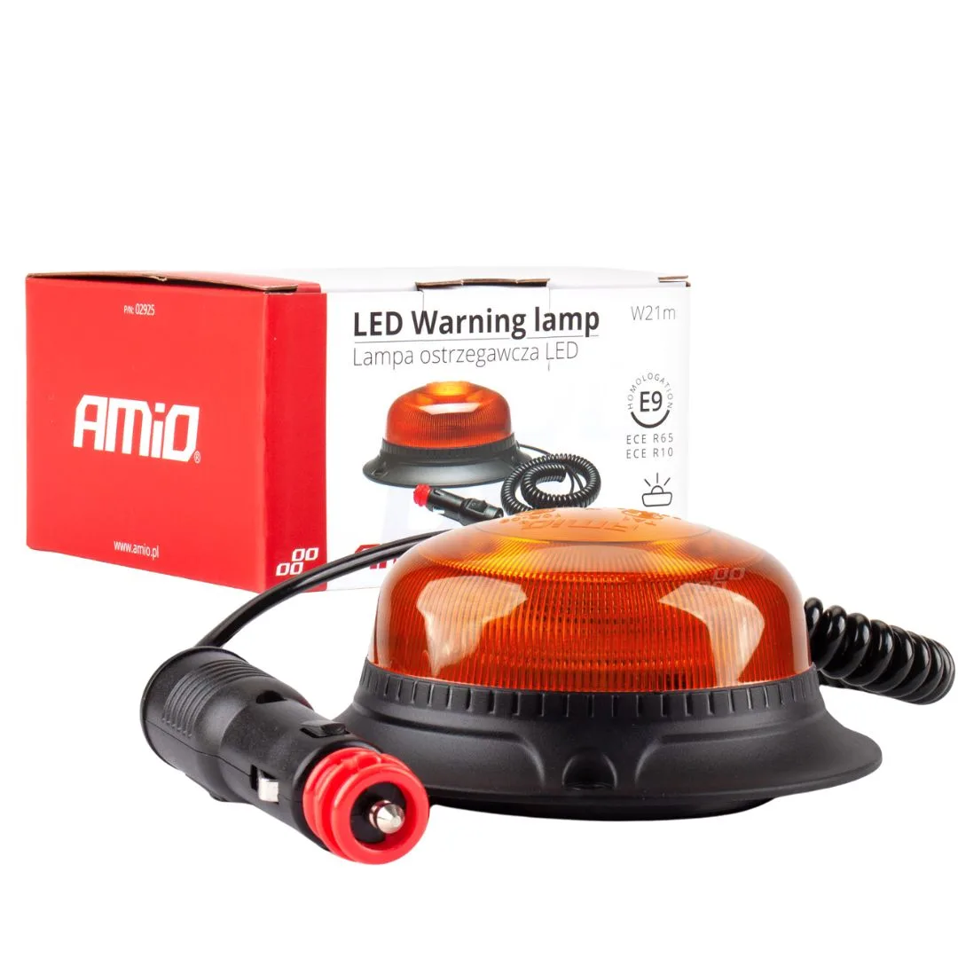 Lampa ostrzegawcza błyskowa mini kogut 18 LED magnes niska R65 R10 12V 24V W21m AMIO-02925