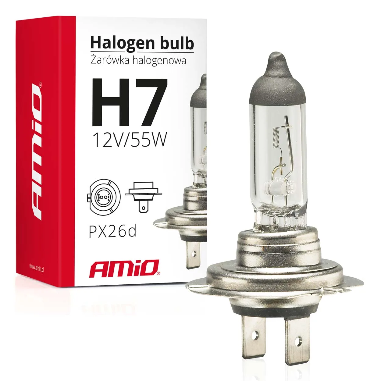 Żarówka halogenowa H7 12V 55W filtr UV (E4) AMIO-01156 | zdjęcie 5 z 5 | A01156 | Motofarma.pl