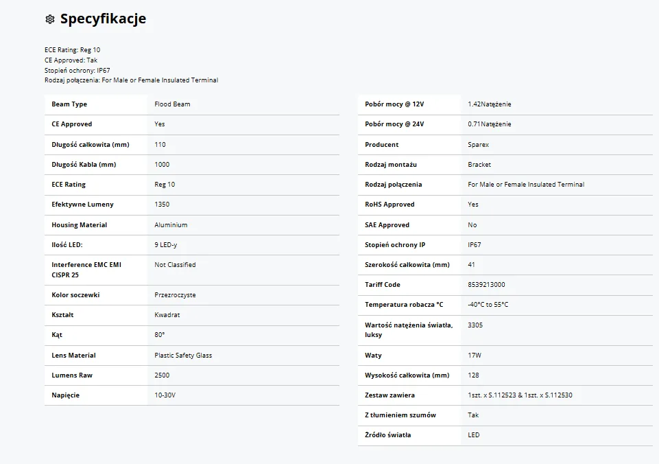 Lampa robocza LED Sparex S.112523 z uchwytem 2500LM 10-30V | zdjęcie 7 z 7 | 46852 | Motofarma.pl