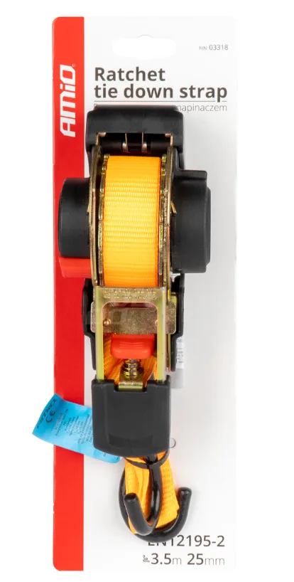 Pas transportowy z automatycznym zwijaczem 640kg 25mm 3,5m CE