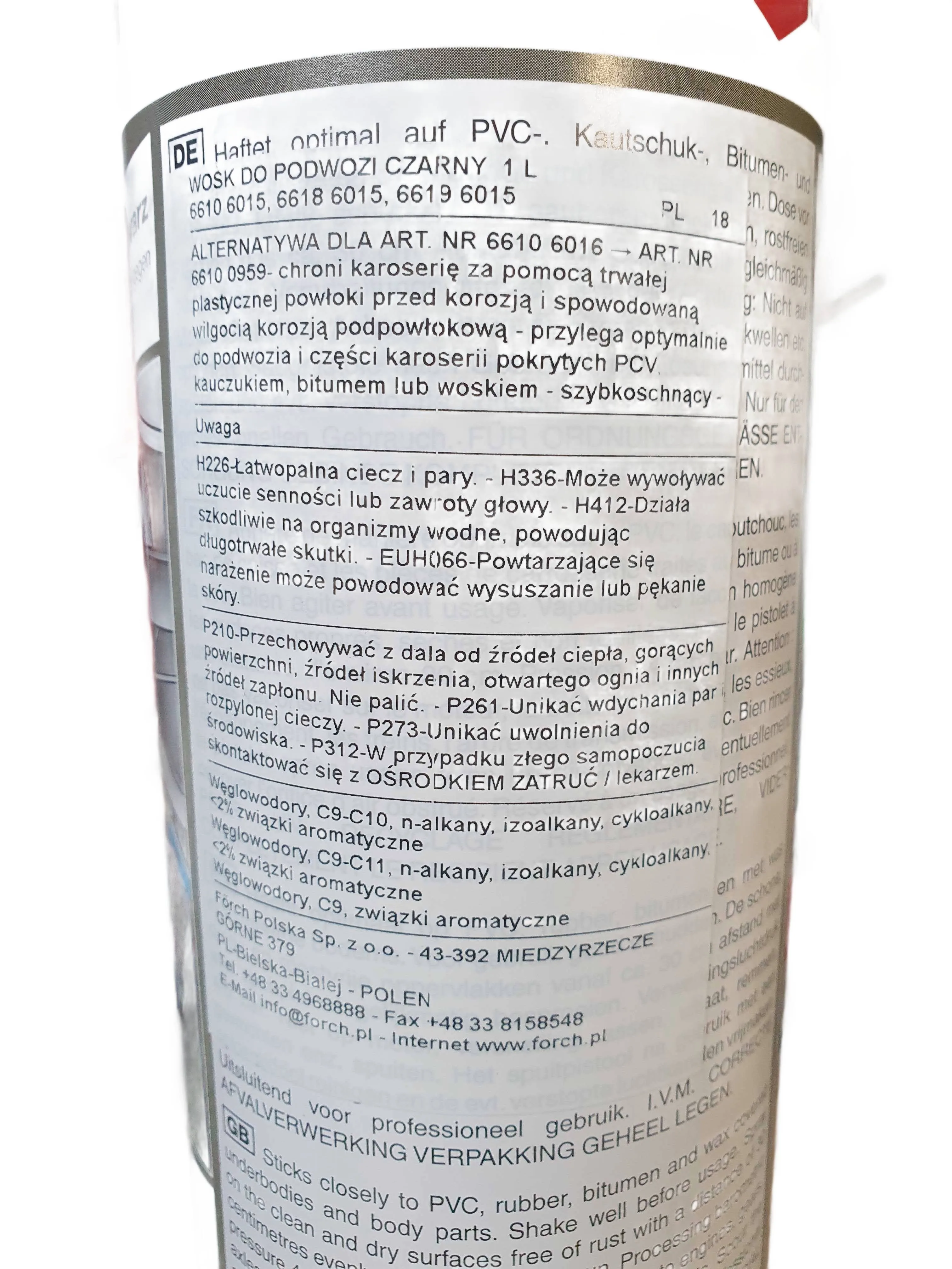 Wosk do konserwacji podwozia czarny 3x1L  Forch L252 ZESTAW