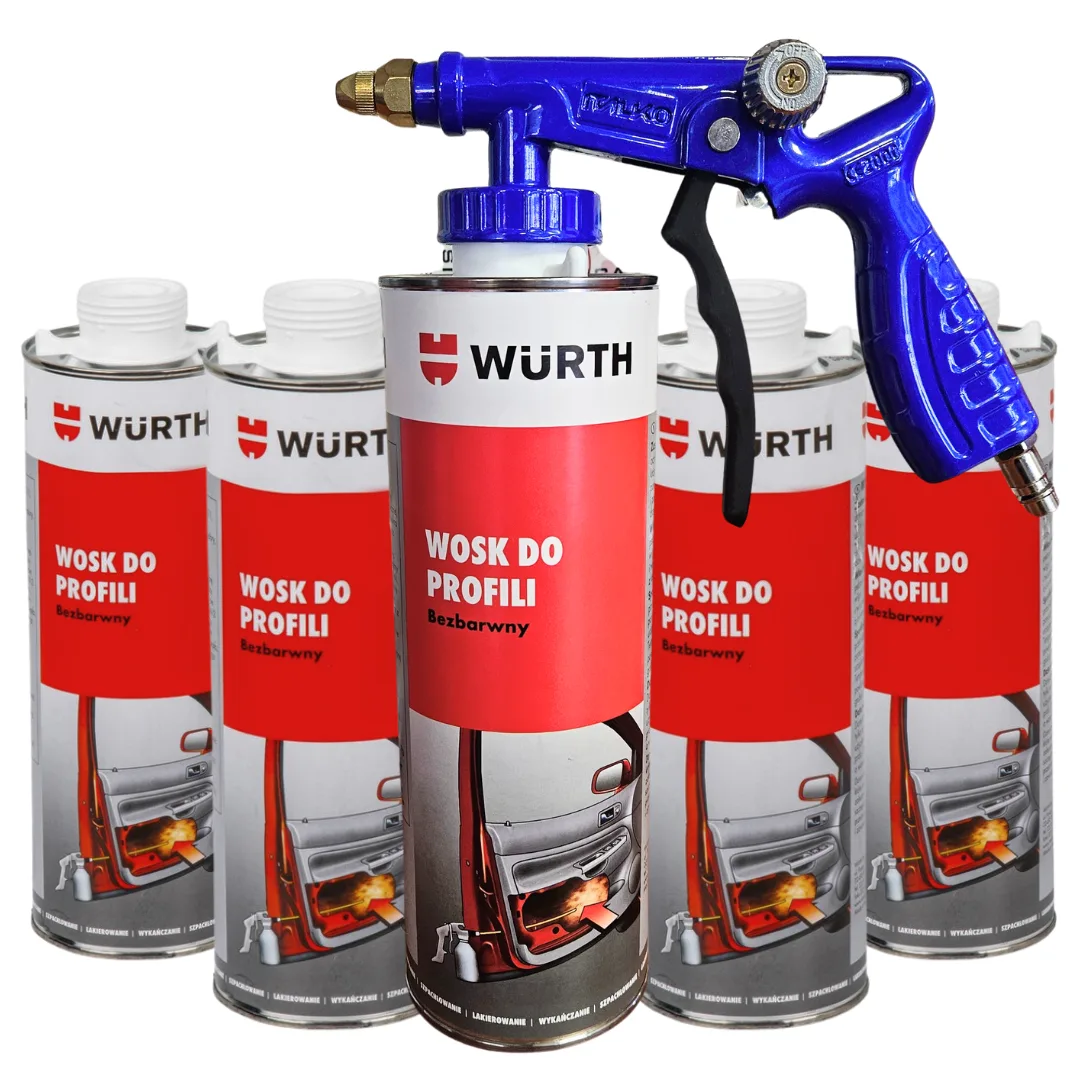 5x WURTH BEZBARWNY WOSK DO PROFILI ZAMKNIĘTYCH 1 L + PISTOLET DO KONSERWACJI