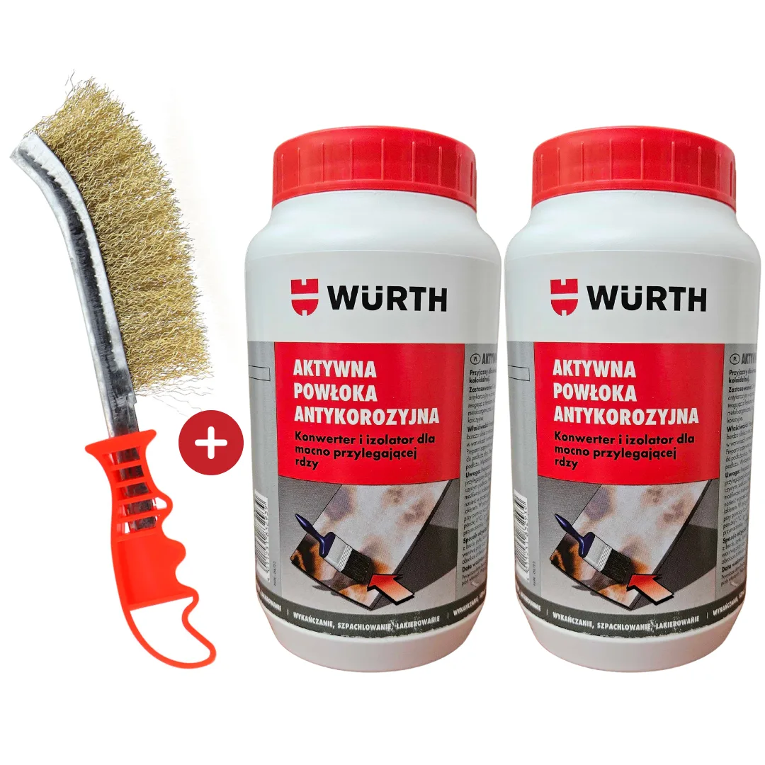 2x FARBA ANTYKOROZYJNA WURTH 1L + SZCZOTKA DRUCIANA MOSIĘŻNA