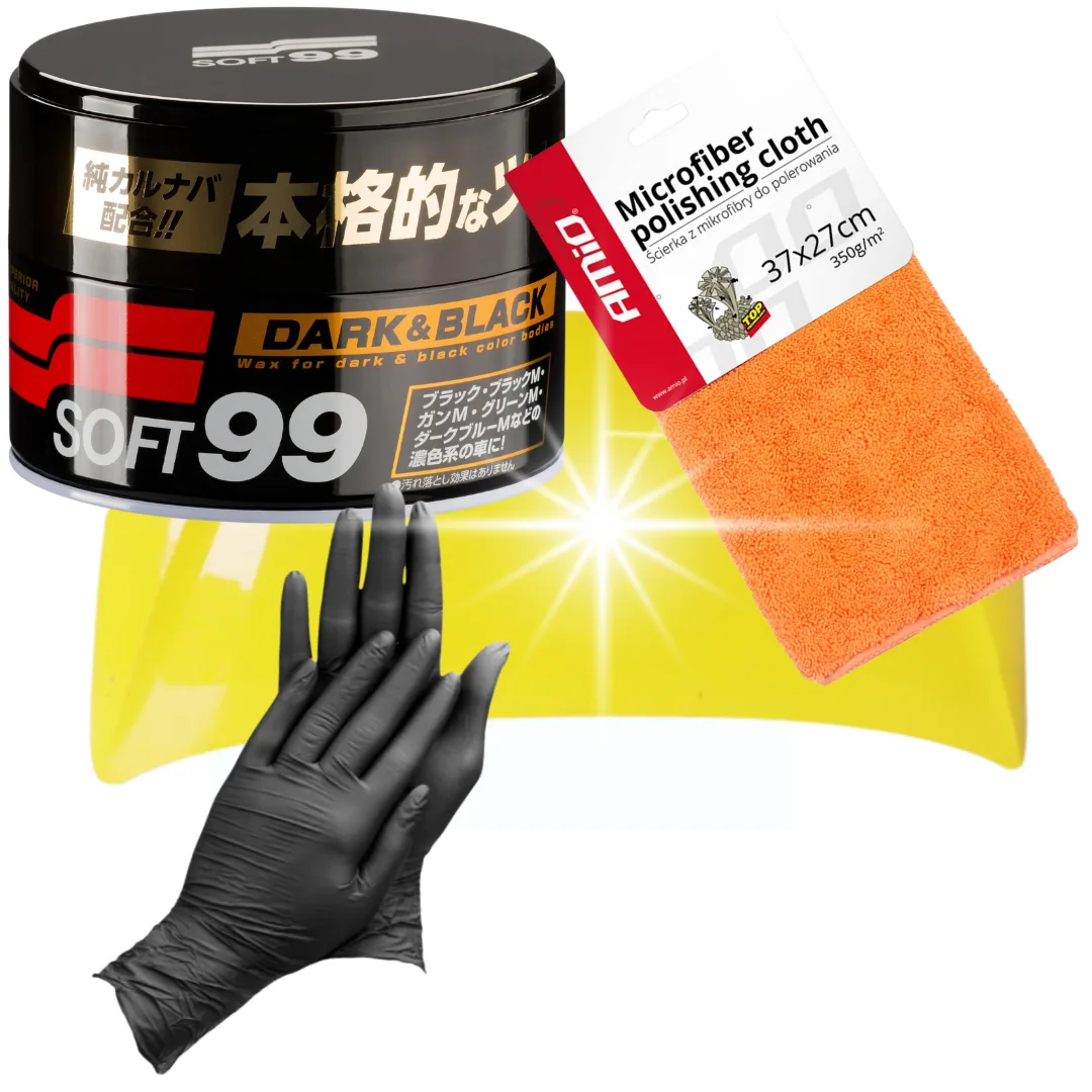 Wosk SOFT99 Dark&Black Wax 00010 ciemne lakiery 300g + mikrofibra do polerowania + rękawiczki nitrylowe zestaw