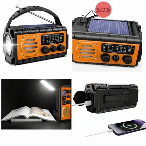 RADIO SOLARNE SURVIVALOVE PRZENOŚNE Z KORBKĄ DYNAMO LATARKA POWERBANK 20000mAh Z KABLEM USB - Urson | zdjęcie 6 z 11 | 49750 | Motofarma.pl