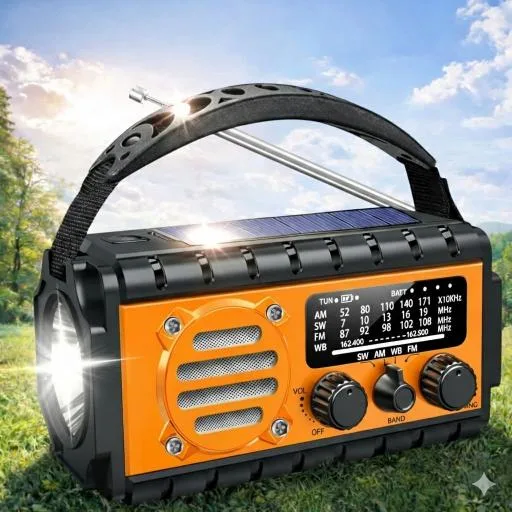 RADIO SOLARNE SURVIVALOVE PRZENOŚNE Z KORBKĄ DYNAMO LATARKA POWERBANK 20000mAh Z KABLEM USB - Urson | zdjęcie 1 z 11 | 49750 | Motofarma.pl