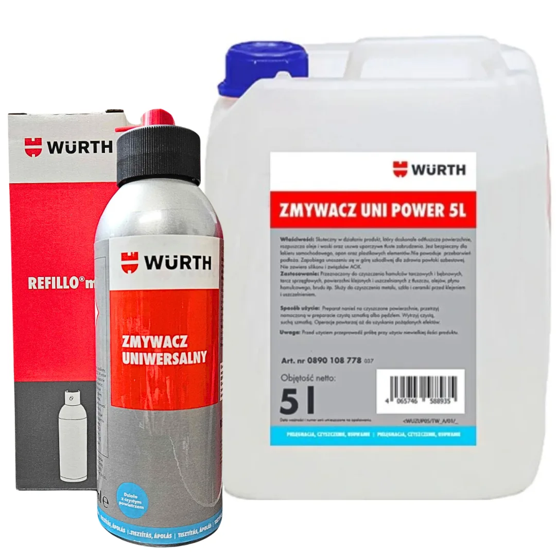 Zmywacz uniwersalny WURTH 5L + Pojemnik ciśnieniowy Wurth Refillo 400ml - Würth | zdjęcie 1 z 6 | 45877_45935 | Motofarma.pl