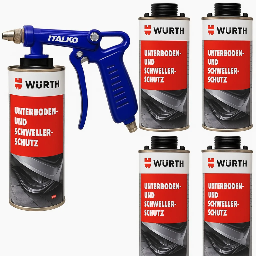 5x Preparat ochronny do podwozi czarny 1 kg WURTH + Pistolet z regulacją wtryskiwania