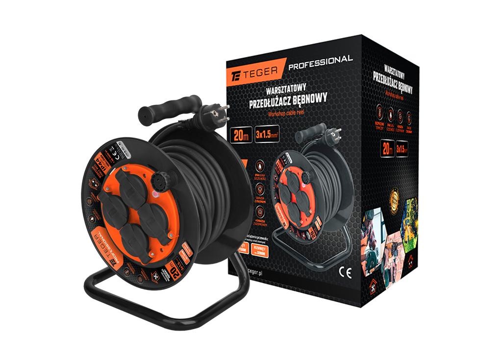 Przedłużacz bębnowy PROFESSIONAL 20 m H05RR-F 3x1,5 mm² IP44 z termikiem – Teger