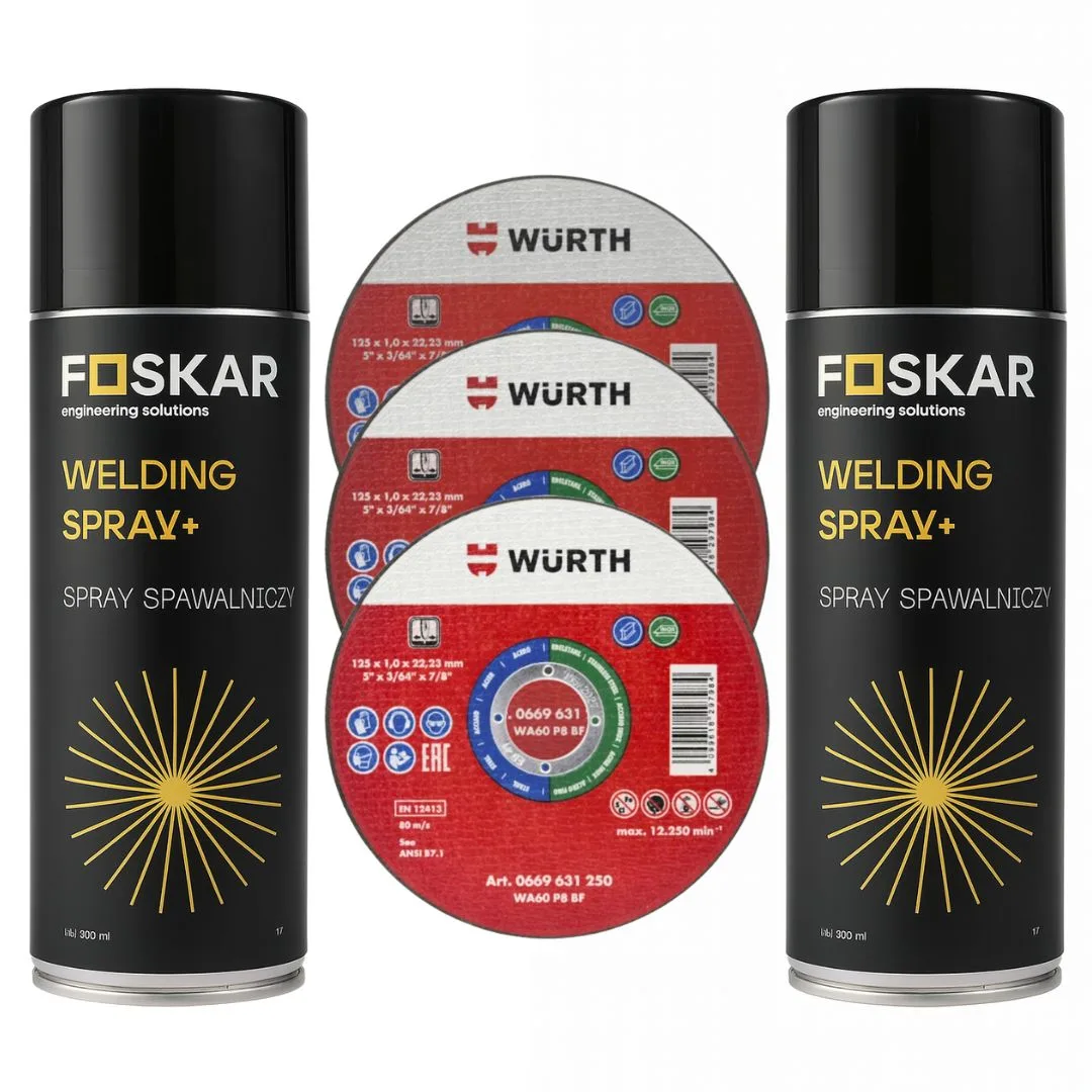 Spray Antyodpryskowy Podkład Spawalniczy x2 + Tarcza do Cięcia Metalu Stali 125X1.0 MM Wurth x3