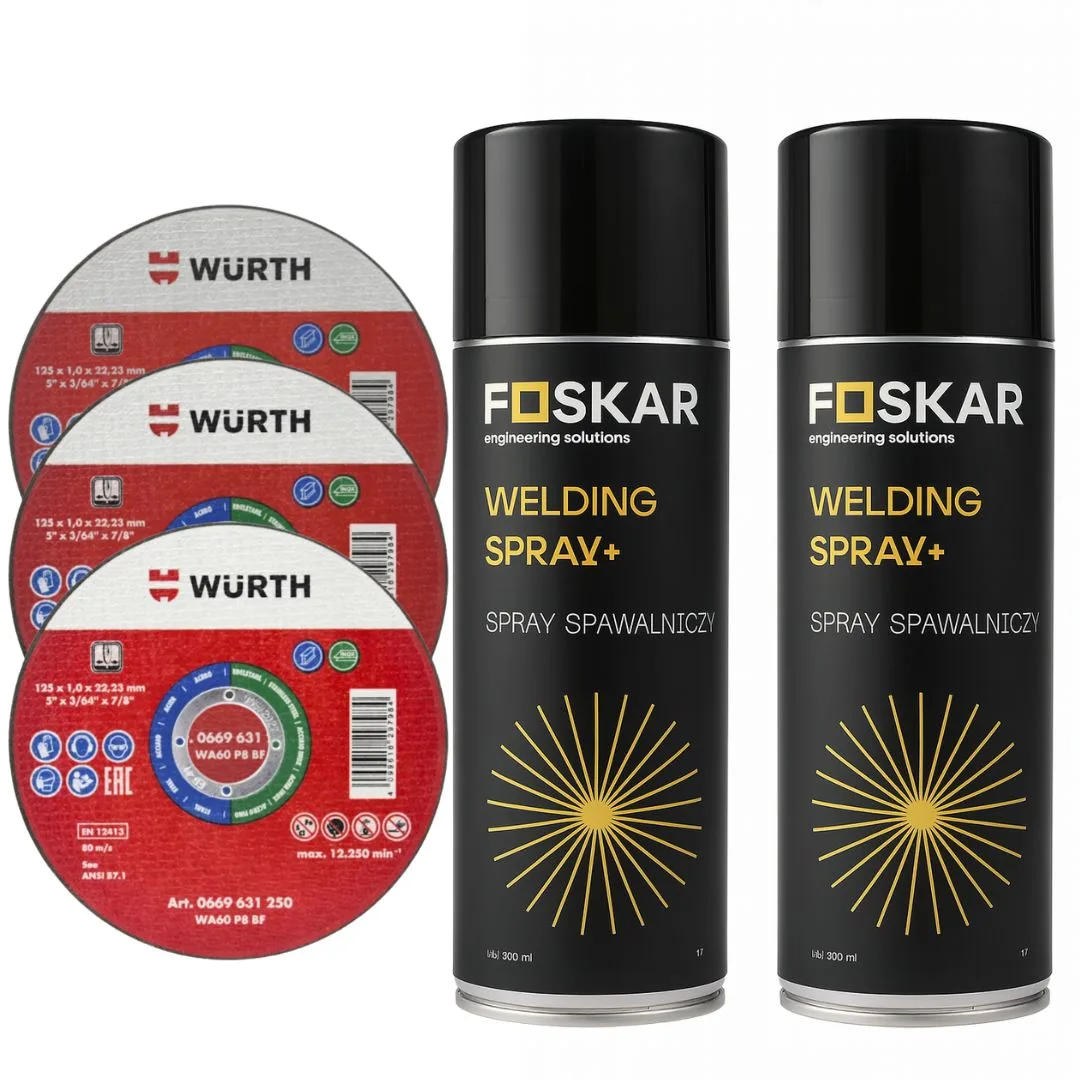 Spray Antyodpryskowy Podkład Spawalniczy x2 + Tarcza do Cięcia Metalu Stali 125X1.0 MM Wurth x3