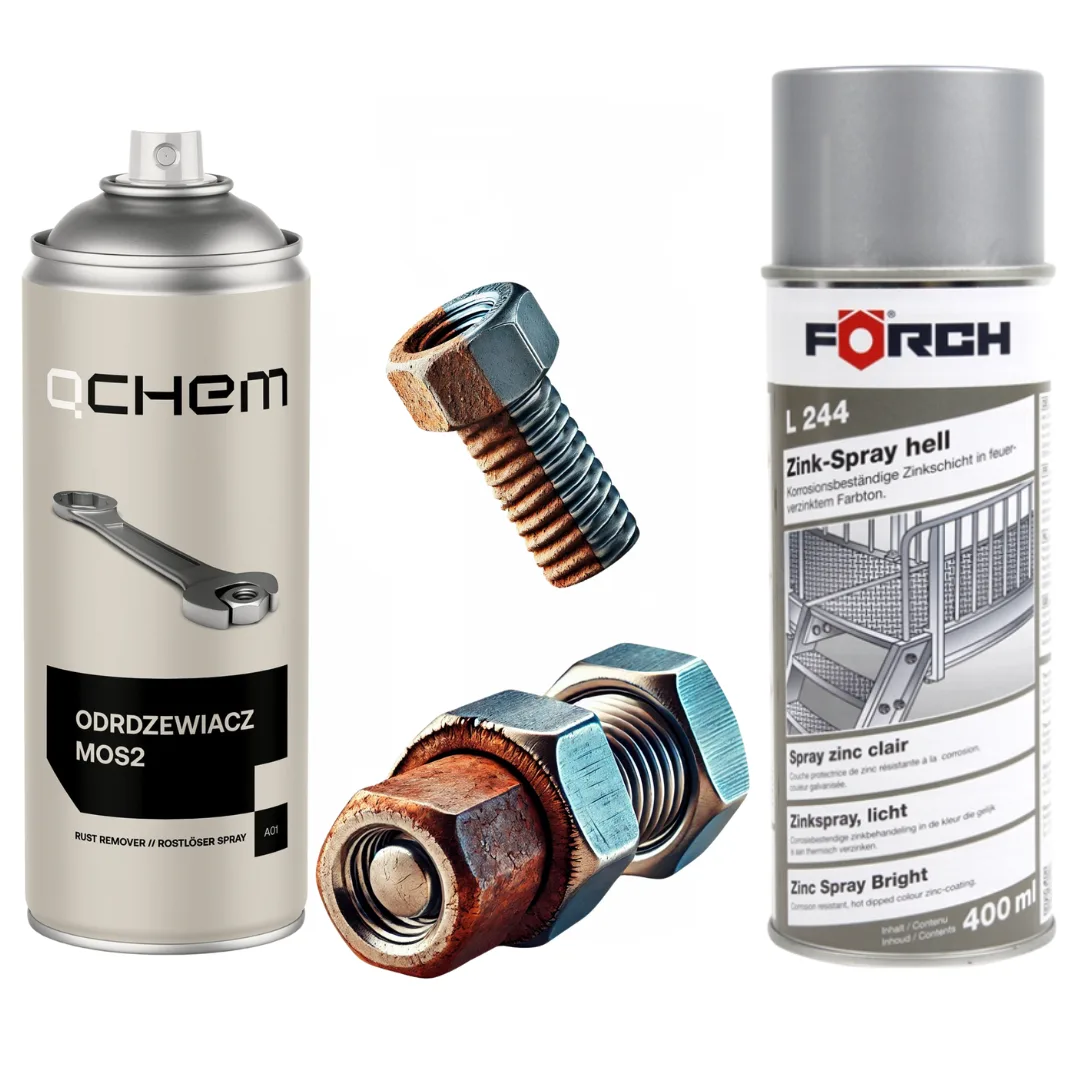 Cynk Spray Jasny FORCH L244 400ml + odrdzewiacz Mos2 400ml QCHEM