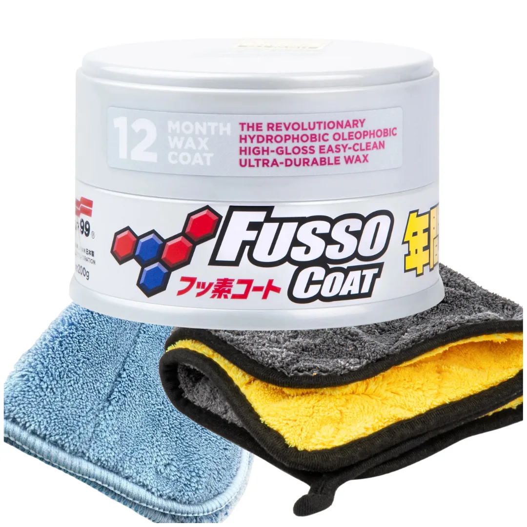 Wosk SOFT99 New Fusso Coat 12 Months Wax LIGHT 200g  2x mikrofibra 800g zestaw